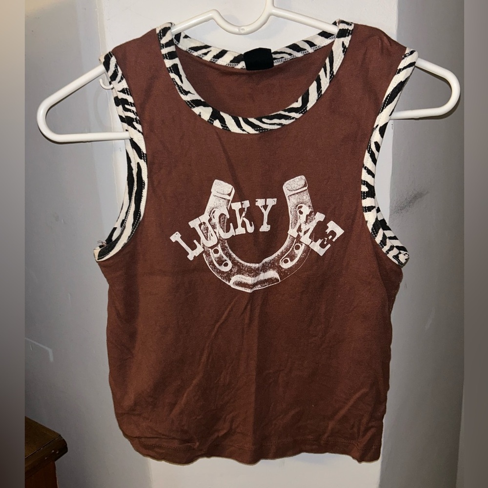 Urban Outfitters Brown Zebra Trim Crop Top